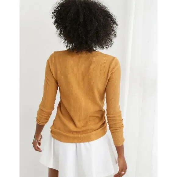Aerie Wow! Waffle Long Sleeve Henley T-Shirt, Honey, Size S - Picture 3 of 11